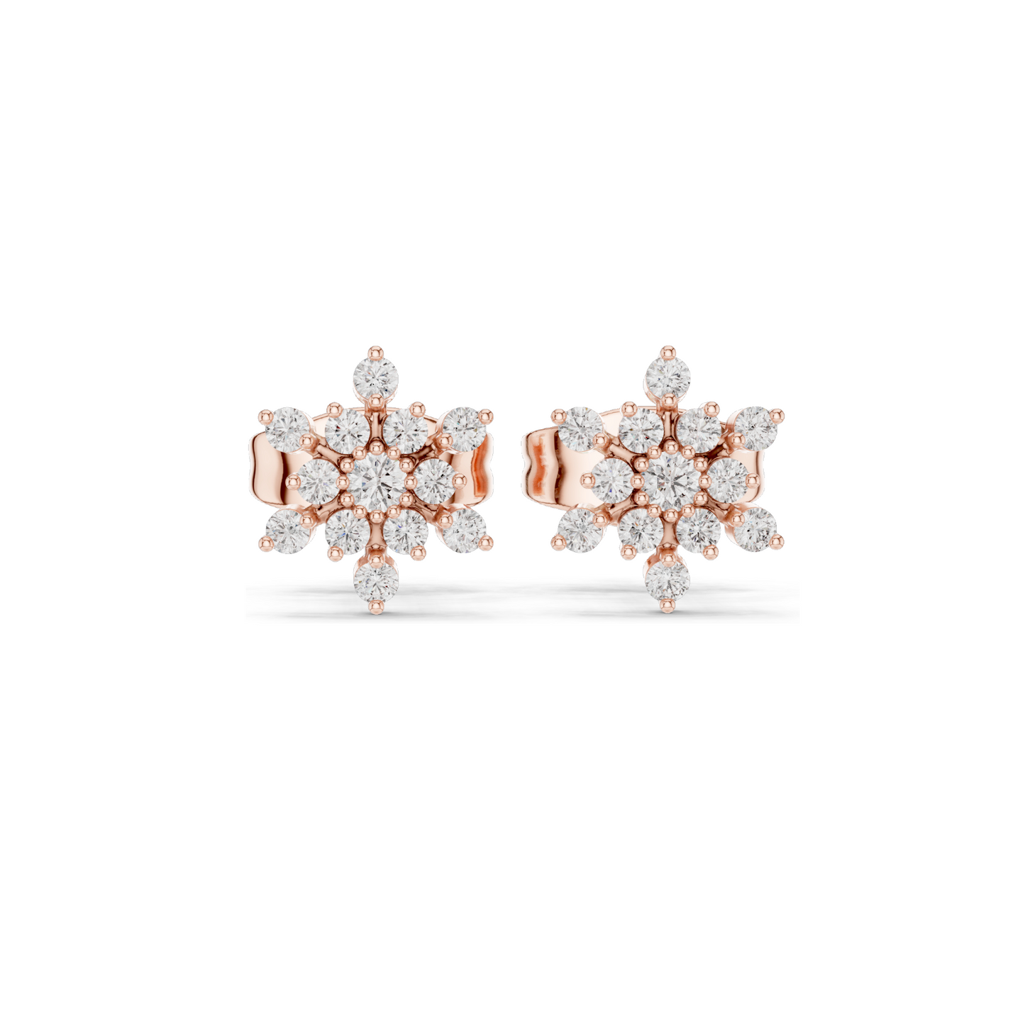 0.174 CT Lab Diamond Snowflake Earrings for Women | VVS-VS EF Clarity | 18KT, 14KT, 10KT Gold & 925 Silver | Rose, Yellow, White Gold & Moissanite Options