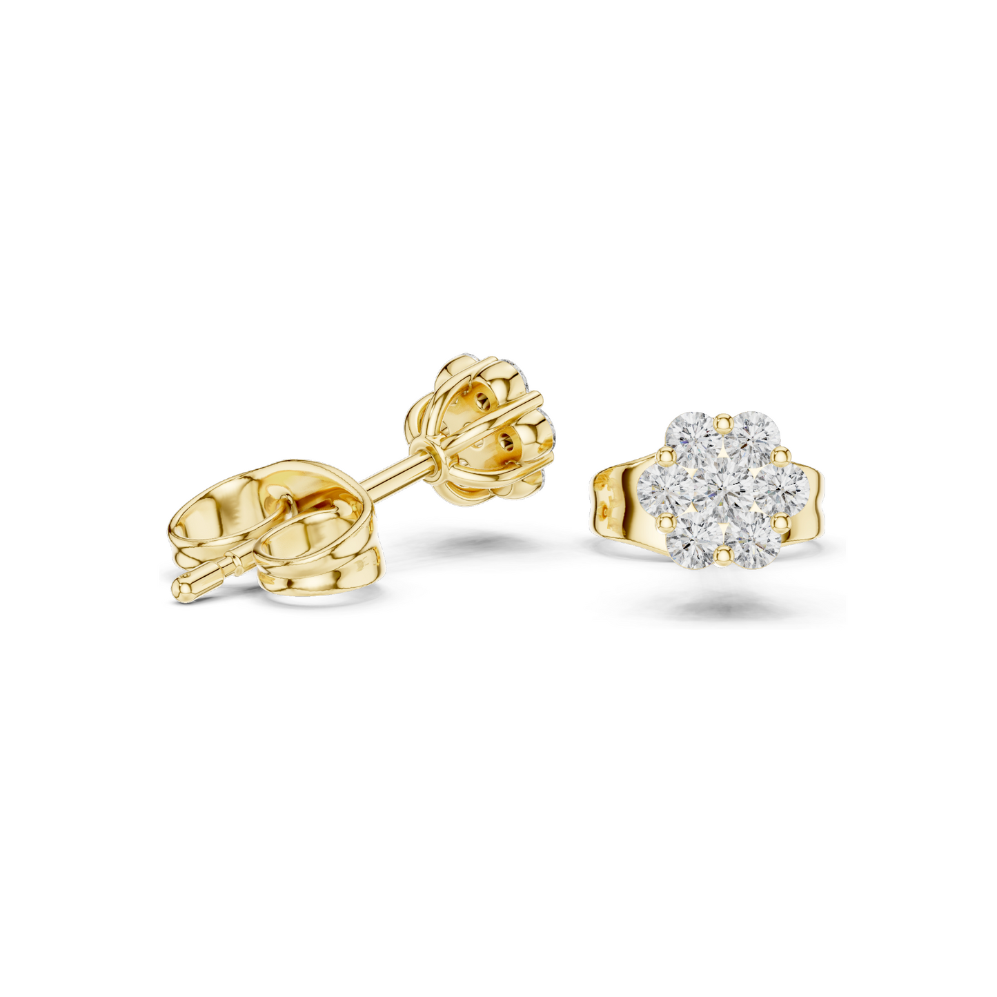 Lab Diamond Flower Stud Earrings | 0.194 CT VVS-VS EF Clarity | 18KT, 14KT, 10KT Gold & 925 Silver | Rose, Yellow, White Gold & Moissanite Options
