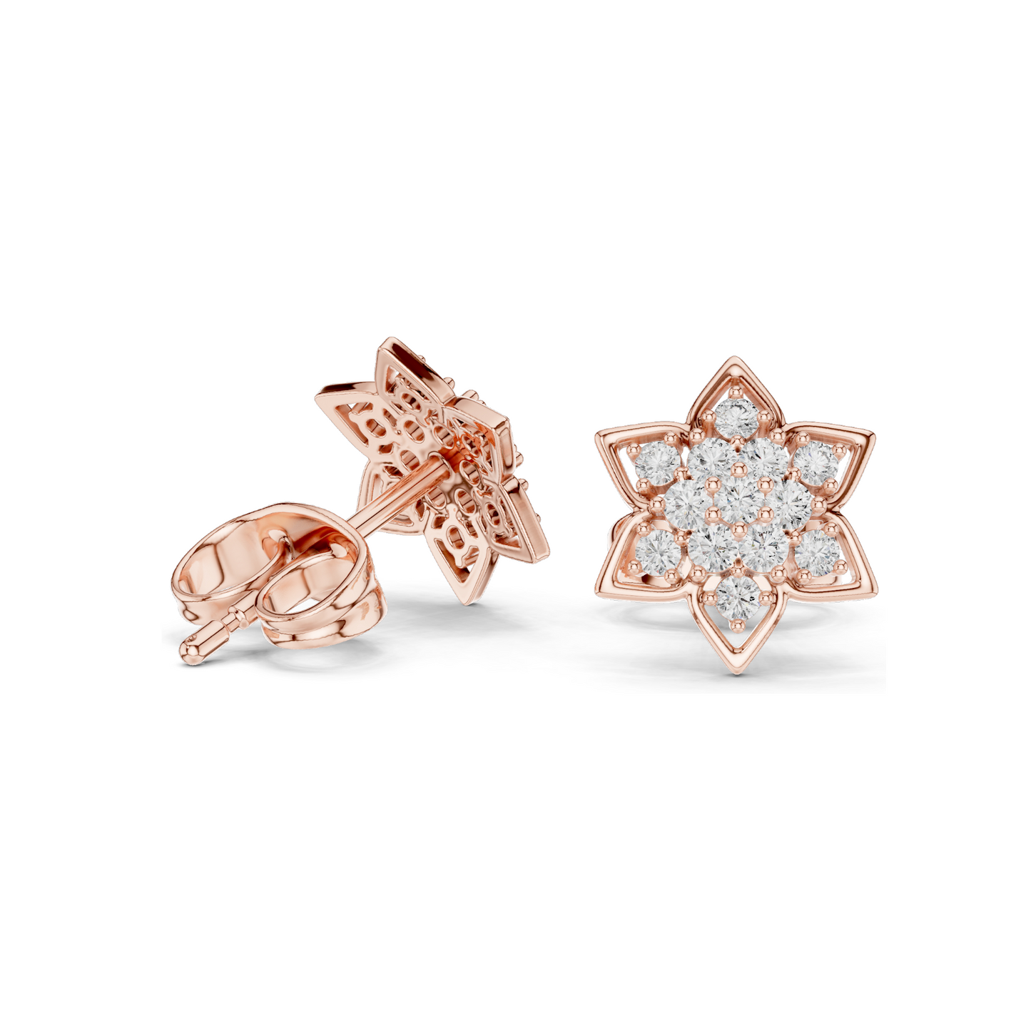 0.236 CT Lab Diamond Floral Earrings | VVS-VS EF Clarity | 18KT, 14KT, 10KT Gold & 925 Silver | Rose, Yellow, White Gold & Moissanite Options