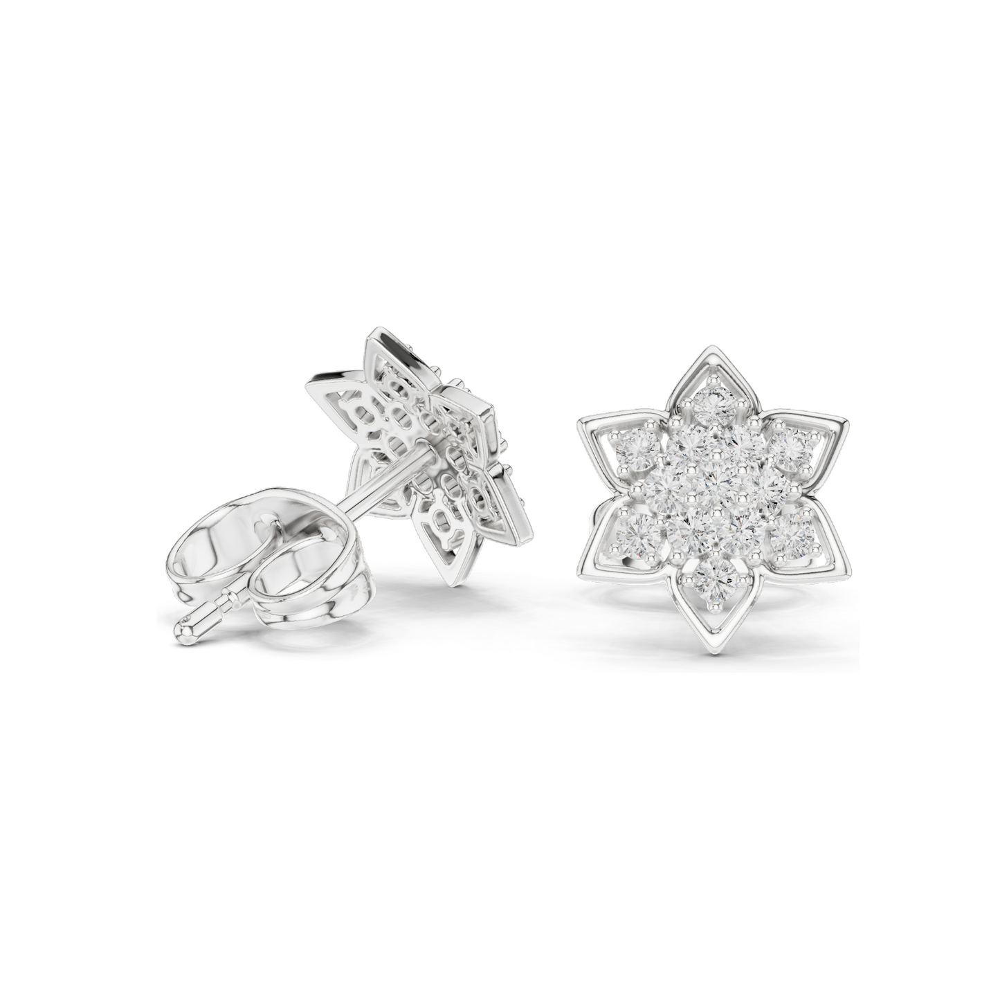 0.236 CT Lab Diamond Floral Earrings | VVS-VS EF Clarity | 18KT, 14KT, 10KT Gold & 925 Silver | Rose, Yellow, White Gold & Moissanite Options