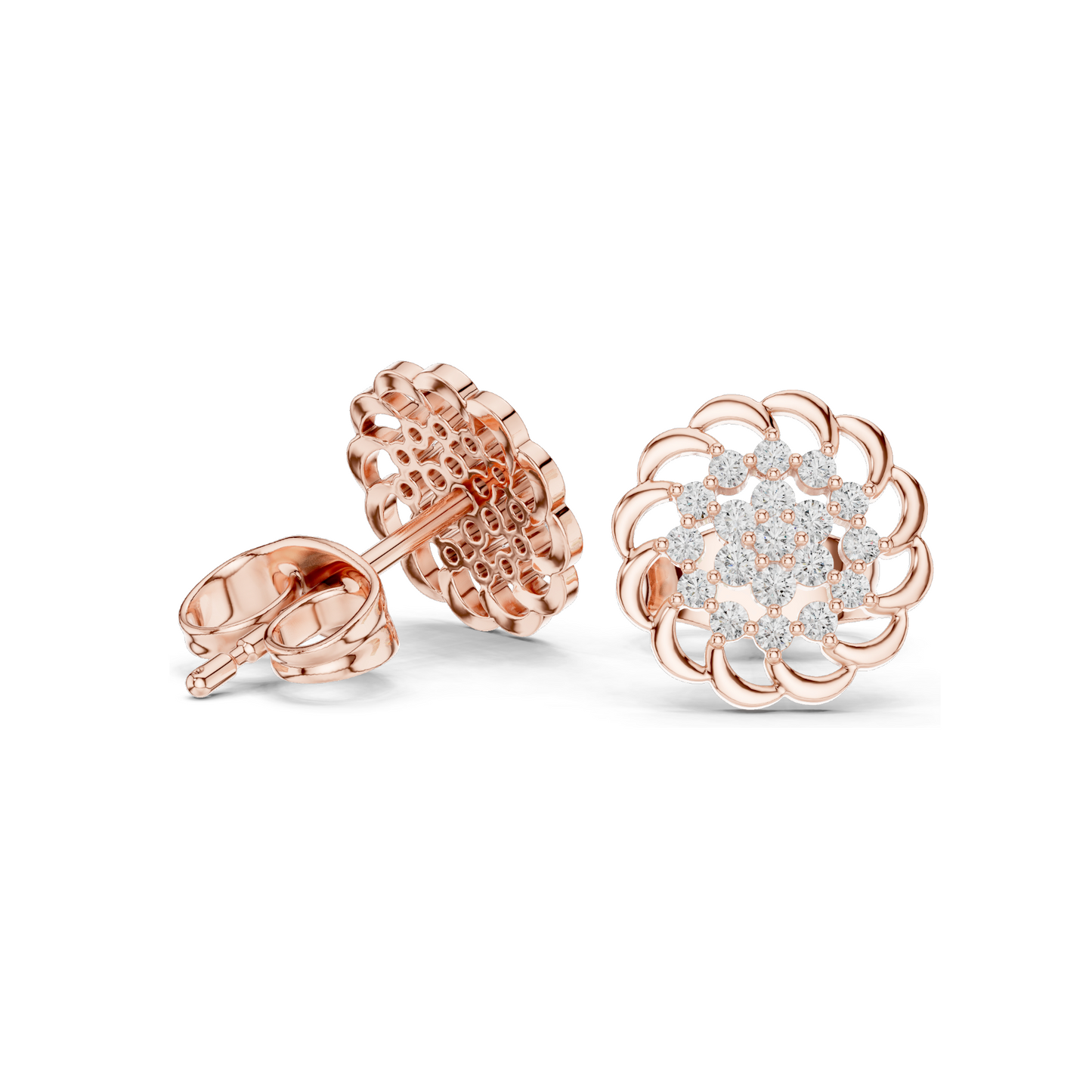 0.18 CT Lab Diamond Floral Earrings for Women | VVS-VS EF Clarity | 18KT, 14KT, 10KT Gold & 925 Silver | Rose, Yellow, White Gold & Moissanite Options