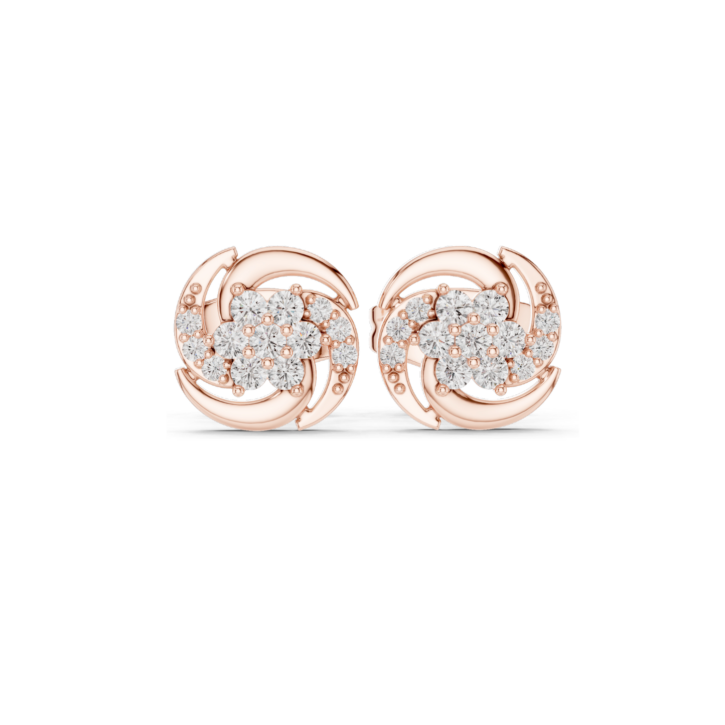 0.188 CT Lab Diamond Swirl Stud Earrings | VVS-VS EF Clarity | 18KT, 14KT, 10KT Gold & 925 Silver | Rose, Yellow, White Gold | Moissanite Option