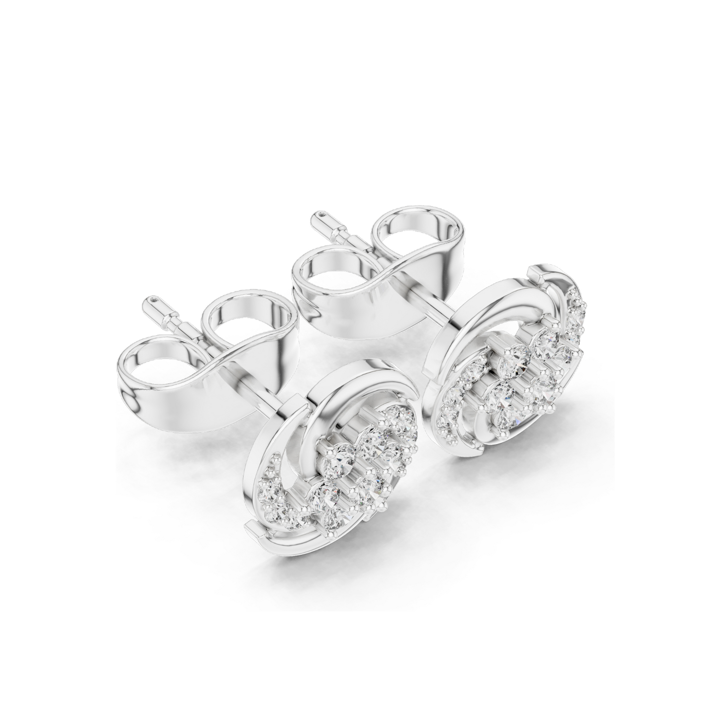 0.188 CT Lab Diamond Swirl Stud Earrings | VVS-VS EF Clarity | 18KT, 14KT, 10KT Gold & 925 Silver | Rose, Yellow, White Gold | Moissanite Option