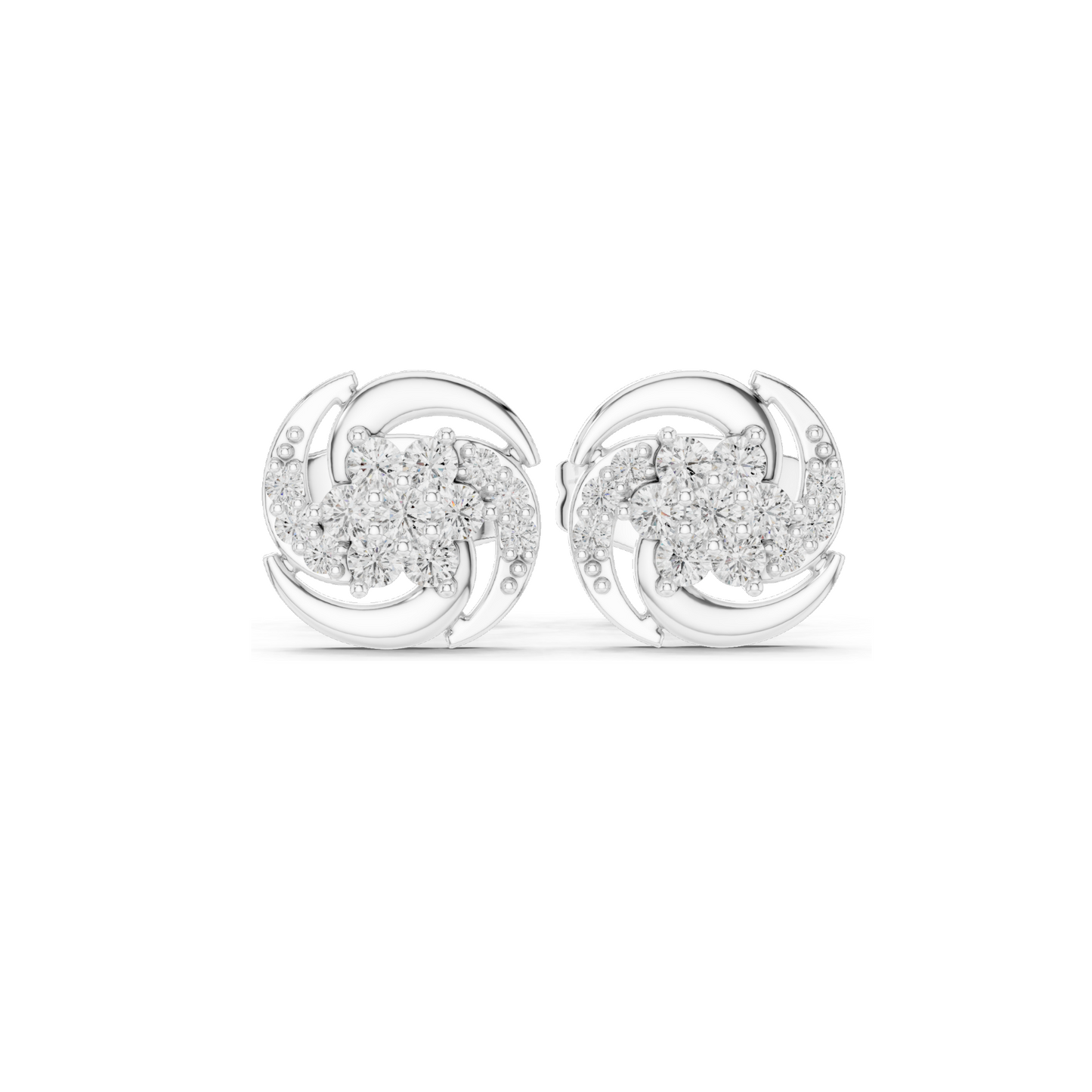 0.188 CT Lab Diamond Swirl Stud Earrings | VVS-VS EF Clarity | 18KT, 14KT, 10KT Gold & 925 Silver | Rose, Yellow, White Gold | Moissanite Option