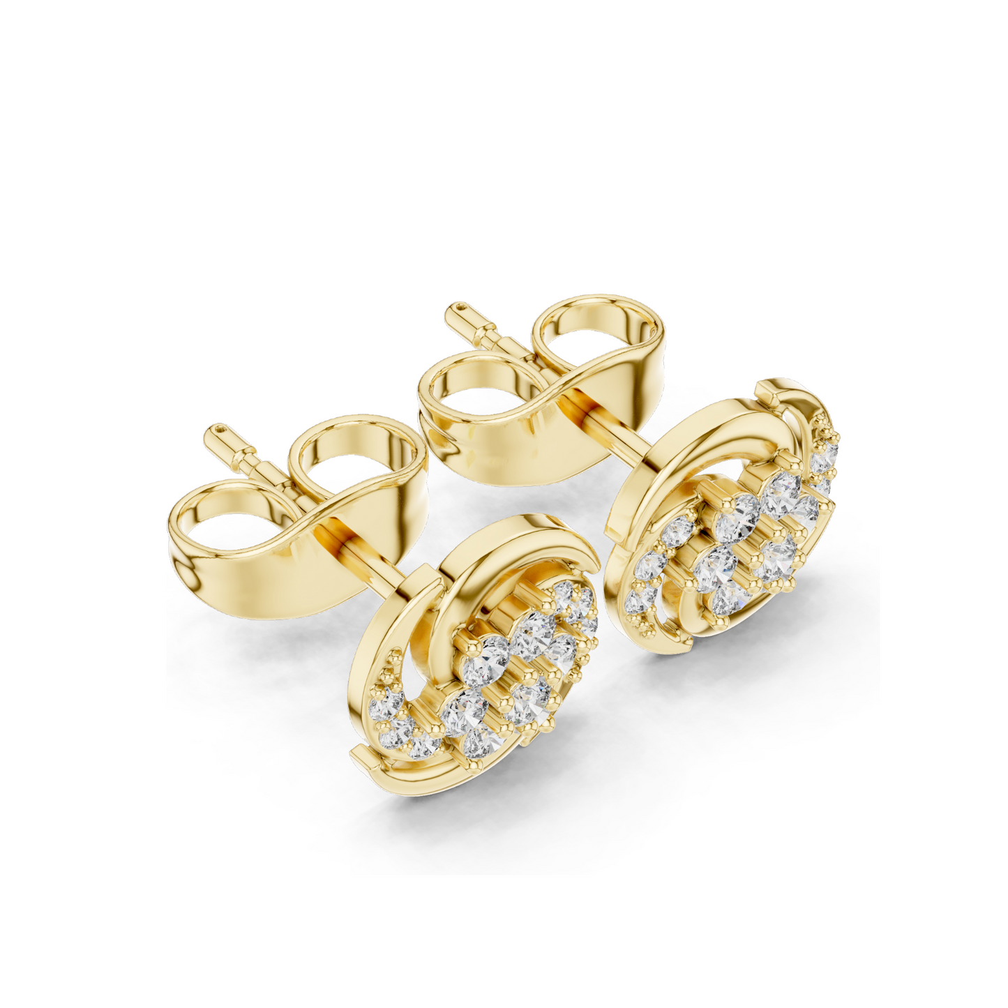 0.188 CT Lab Diamond Swirl Stud Earrings | VVS-VS EF Clarity | 18KT, 14KT, 10KT Gold & 925 Silver | Rose, Yellow, White Gold | Moissanite Option