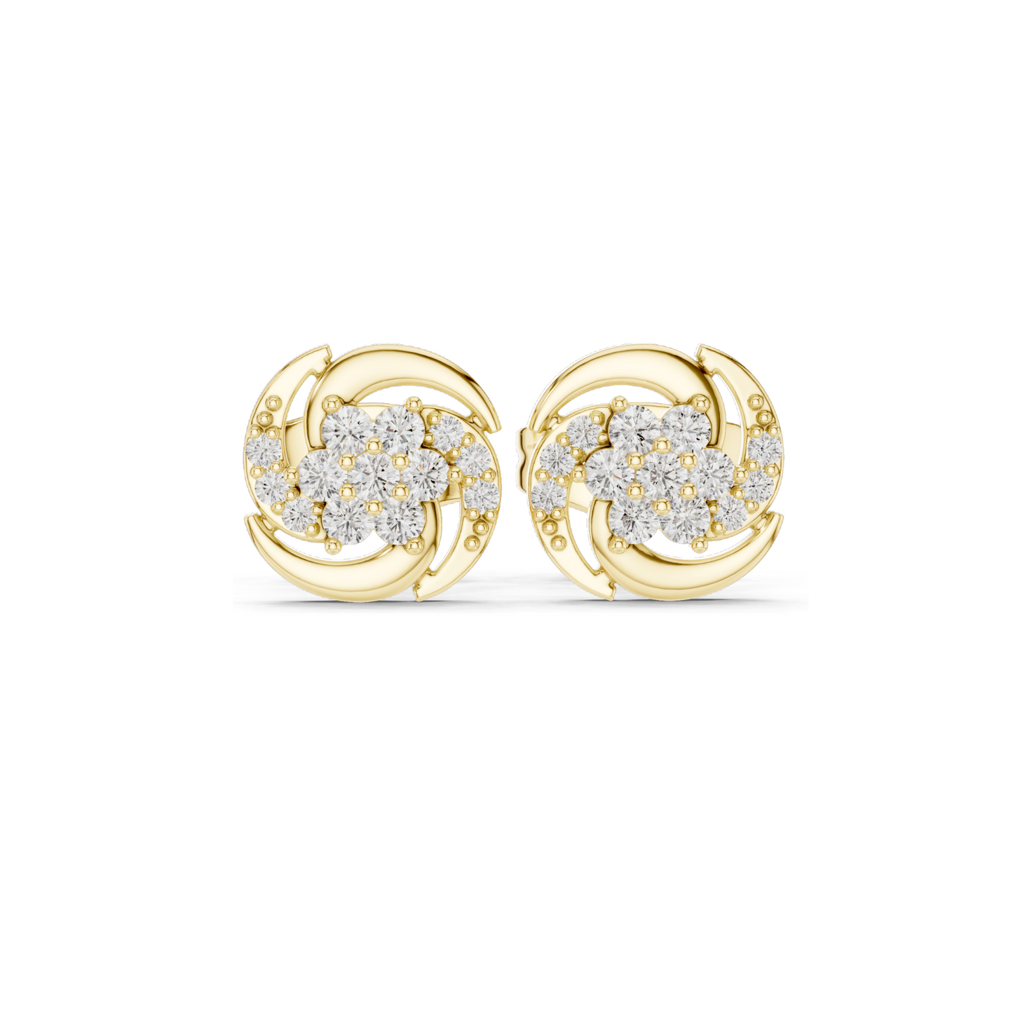 0.188 CT Lab Diamond Swirl Stud Earrings | VVS-VS EF Clarity | 18KT, 14KT, 10KT Gold & 925 Silver | Rose, Yellow, White Gold | Moissanite Option