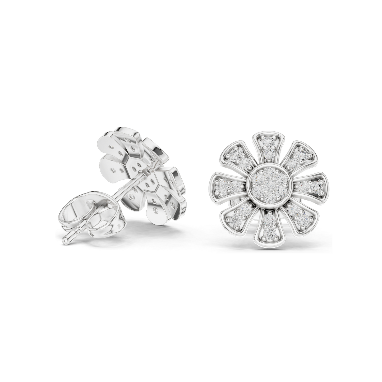 0.246 CT Lab Diamond Flower Earrings | VVS-VS EF Clarity | 18KT, 14KT, 10KT Gold & 925 Silver | Rose, Yellow, White Gold & Moissanite Options