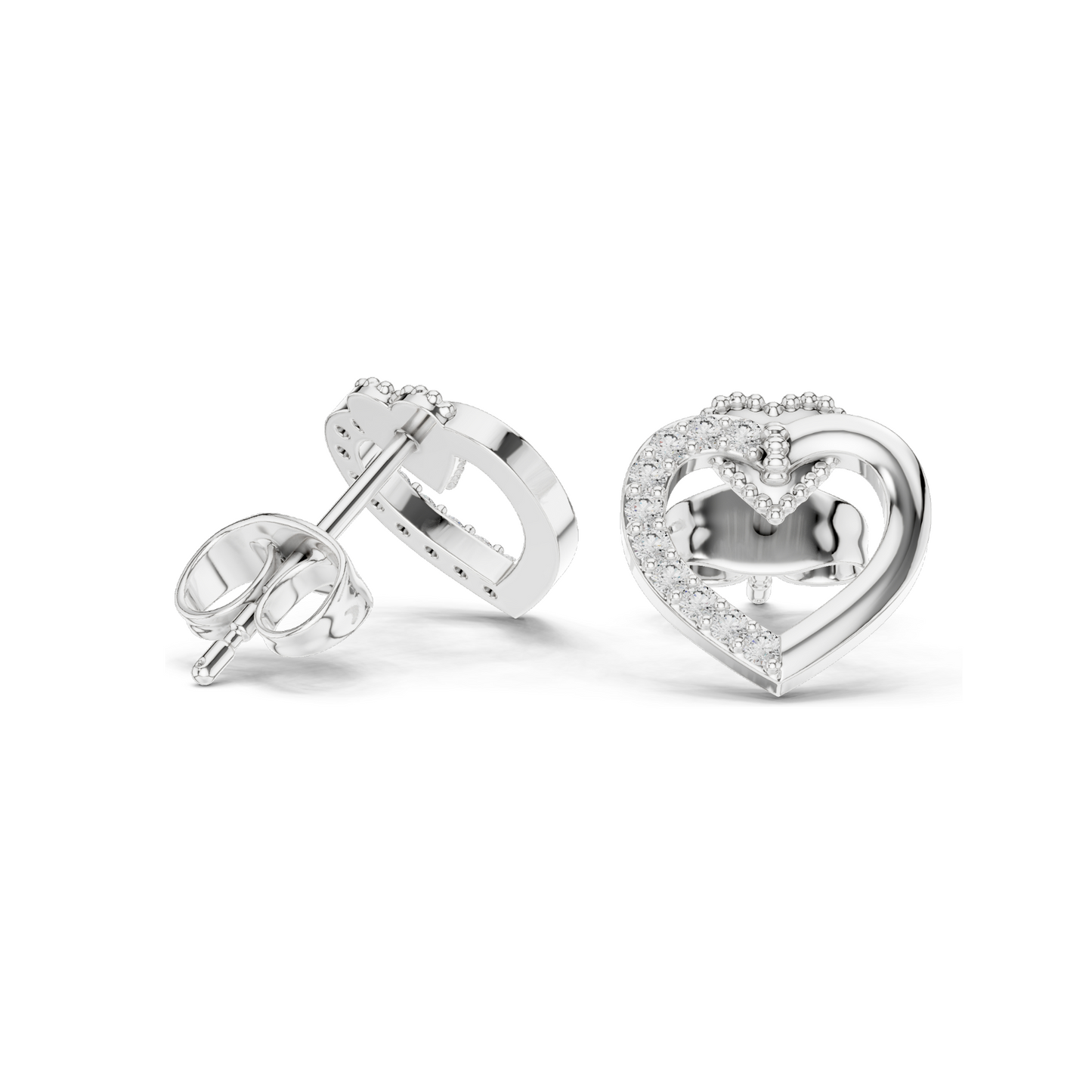 0.12 CT Lab-Grown Diamond Heart-Shaped Earrings | VVS-VS EF Clarity | 18KT, 14KT, 10KT Gold & 925 Silver | Rose, Yellow, White Gold & Moissanite Options