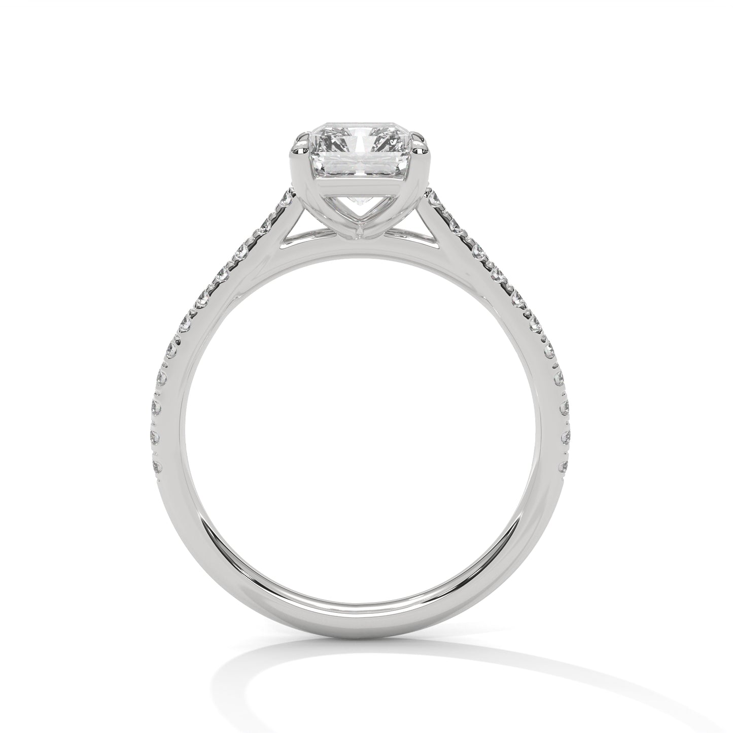 Emerald Cut Lab Diamond Engagement Ring–2ct Solitaire with Pave Band | 14K/18K/10K Yellow/Rose/White Gold | Elegant Lab Grown Diamond Ring