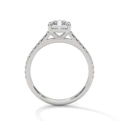 Emerald Cut Lab Diamond Engagement Ring–2ct Solitaire with Pave Band | 14K/18K/10K Yellow/Rose/White Gold | Elegant Lab Grown Diamond Ring