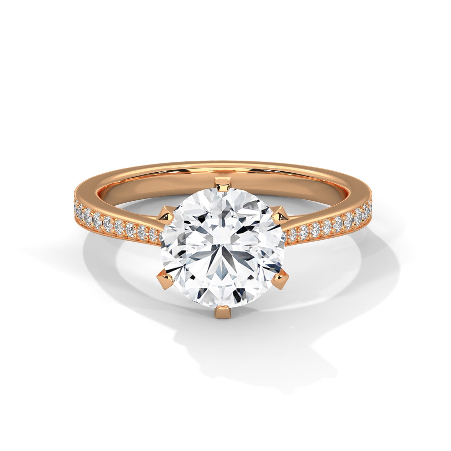 2CT Lab Grown Diamond Engagement Ring | VVS Clarity Solitaire with Side Diamonds | Solid Gold Ring in 14K/18K/10K | Customizable Bridal Ring