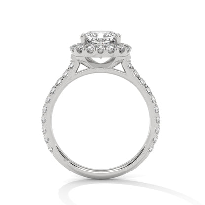 Cushion Cut Lab Diamond Halo Engagement Ring | 2ct Center | Solid Gold | Dainty Pave Diamond Ring | Yellow, Rose & White Gold