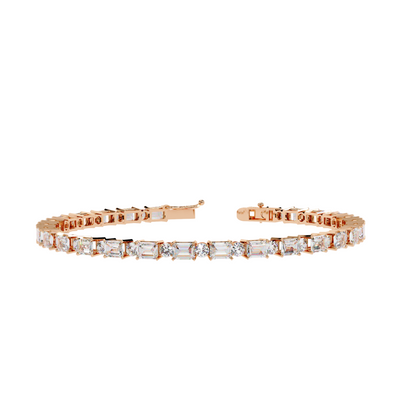 6.95ct Lab Diamond Tennis Bracelet | Emerald & Round Cut | 10K 14K 18K Gold and 925 Silver | Luxurious Gift for Her | Maz Jewels