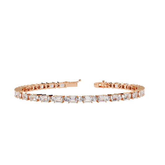 6.95ct Lab Diamond Tennis Bracelet | Emerald & Round Cut | 10K 14K 18K Gold and 925 Silver | Luxurious Gift for Her | Maz Jewels