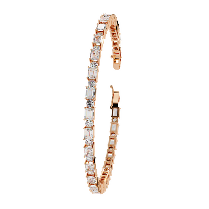 6.95ct Lab Diamond Tennis Bracelet | Emerald & Round Cut | 10K 14K 18K Gold and 925 Silver | Luxurious Gift for Her | Maz Jewels