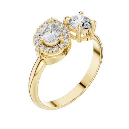 0.65 CT Lab-Grown Diamond Engagement Ring | Cushion & Pear Shape with Halo | VVS-VS EF Clarity | 18KT, 14KT, 10KT Gold & 925 Silver | Rose, Yellow, White Gold & Moissanite Options