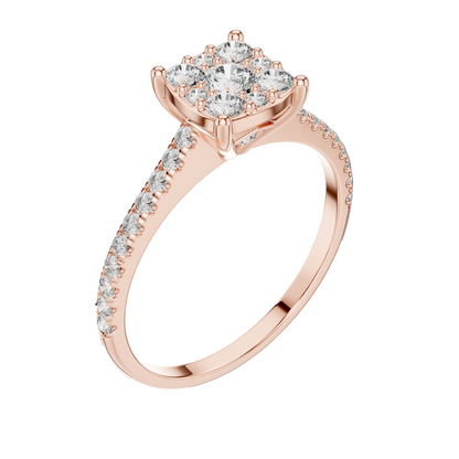 0.616 CT Lab Grown Diamond Halo Engagement Ring for Women | VVS-VS EF Clarity | 18KT, 14KT, 10KT Gold & 925 Silver | Rose, Yellow, White Gold & Moissanite Options