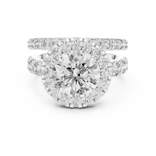 4.825 CT Lab-Grown Halo Engagement Ring for Women | Round Brilliant Cut VVS-VS EF Clarity CVD Diamonds | 18KT, 14KT, 10KT Gold & 925 Silver | Rose, Yellow, White Gold & Moissanite Options