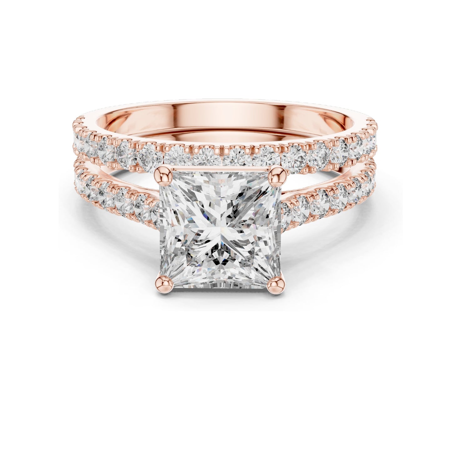 2.46 CT Princess Cut Lab Diamond Bridal Set | VVS-VS EF Clarity | 18KT, 14KT, 10KT Gold & 925 Silver | Rose, Yellow, White Gold & Moissanite Options