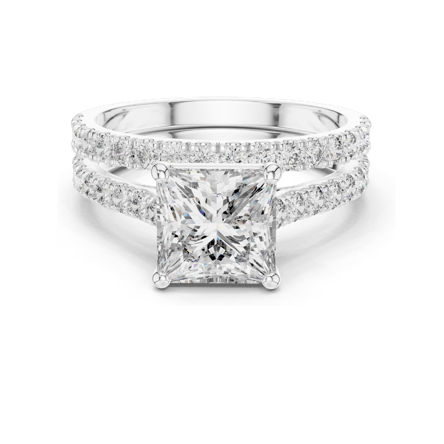 2.46 CT Princess Cut Lab Diamond Bridal Set | VVS-VS EF Clarity | 18KT, 14KT, 10KT Gold & 925 Silver | Rose, Yellow, White Gold & Moissanite Options