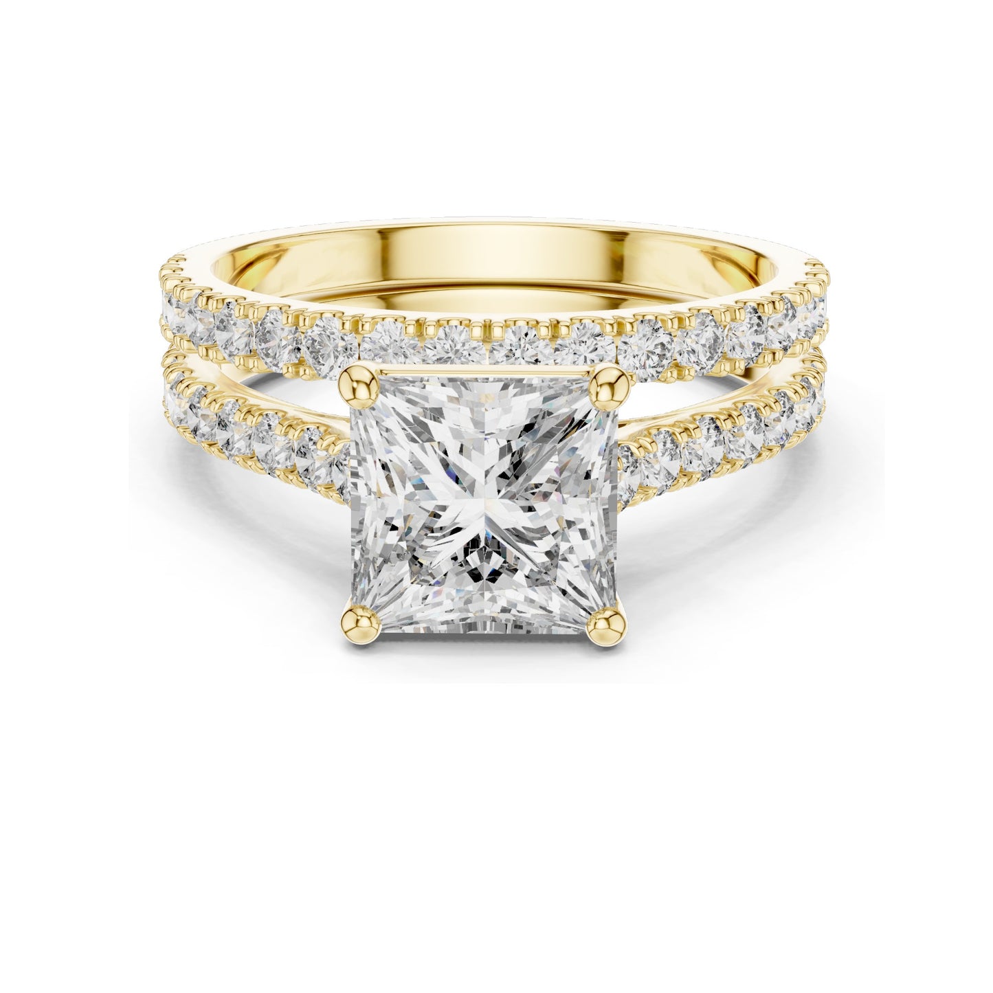 2.46 CT Princess Cut Lab Diamond Bridal Set | VVS-VS EF Clarity | 18KT, 14KT, 10KT Gold & 925 Silver | Rose, Yellow, White Gold & Moissanite Options
