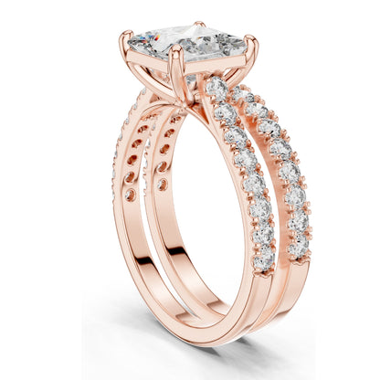 2.46 CT Princess Cut Lab Diamond Bridal Set | VVS-VS EF Clarity | 18KT, 14KT, 10KT Gold & 925 Silver | Rose, Yellow, White Gold & Moissanite Options