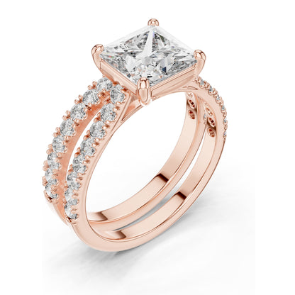 2.46 CT Princess Cut Lab Diamond Bridal Set | VVS-VS EF Clarity | 18KT, 14KT, 10KT Gold & 925 Silver | Rose, Yellow, White Gold & Moissanite Options