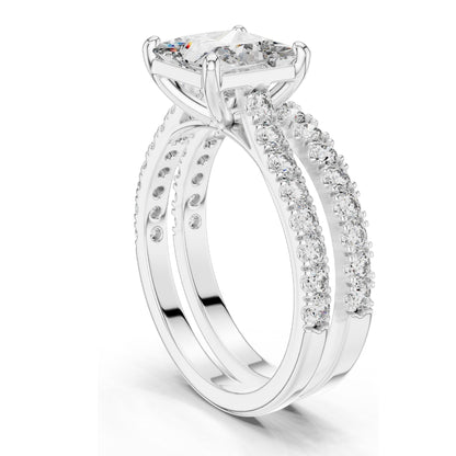 2.46 CT Princess Cut Lab Diamond Bridal Set | VVS-VS EF Clarity | 18KT, 14KT, 10KT Gold & 925 Silver | Rose, Yellow, White Gold & Moissanite Options