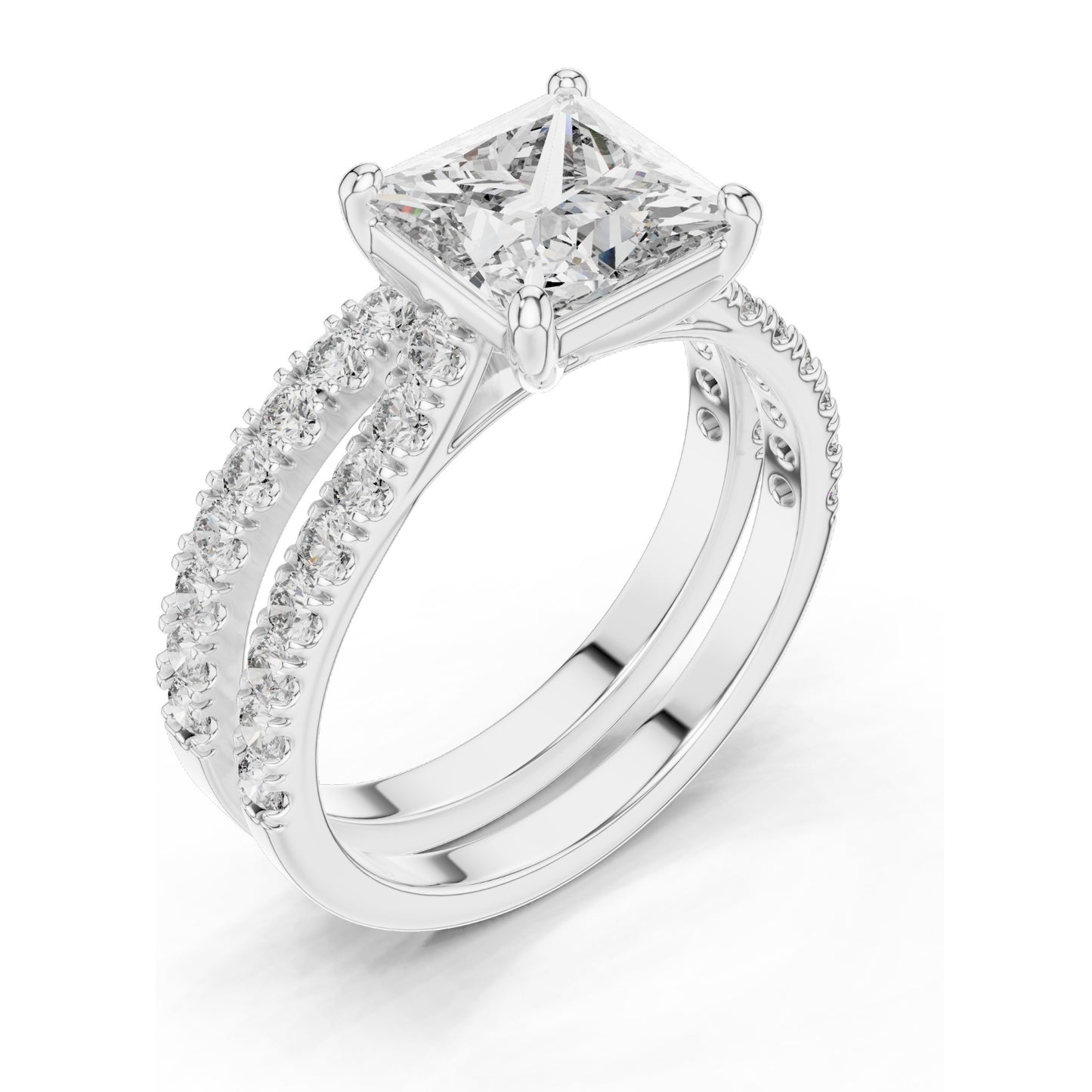 2.46 CT Princess Cut Lab Diamond Bridal Set | VVS-VS EF Clarity | 18KT, 14KT, 10KT Gold & 925 Silver | Rose, Yellow, White Gold & Moissanite Options