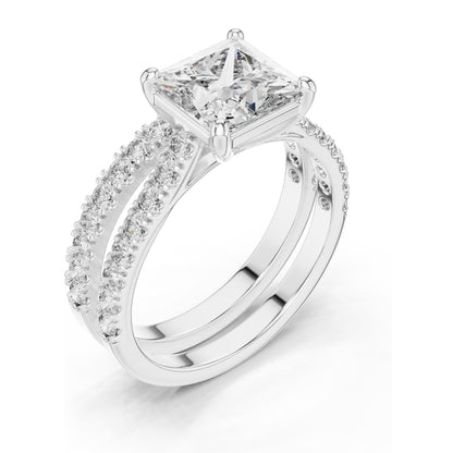 2.46 CT Princess Cut Lab Diamond Bridal Set | VVS-VS EF Clarity | 18KT, 14KT, 10KT Gold & 925 Silver | Rose, Yellow, White Gold & Moissanite Options