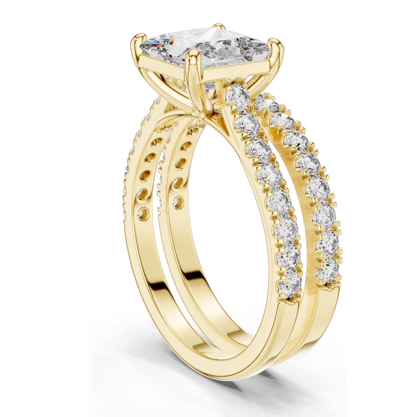 2.46 CT Princess Cut Lab Diamond Bridal Set | VVS-VS EF Clarity | 18KT, 14KT, 10KT Gold & 925 Silver | Rose, Yellow, White Gold & Moissanite Options