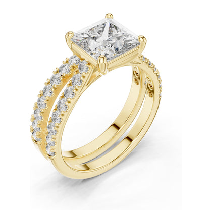 2.46 CT Princess Cut Lab Diamond Bridal Set | VVS-VS EF Clarity | 18KT, 14KT, 10KT Gold & 925 Silver | Rose, Yellow, White Gold & Moissanite Options