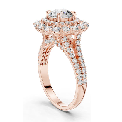 2.41 CT Halo Lab Diamond Ring for Women | VVS-VS EF Clarity | 18KT, 14KT, 10KT Gold & 925 Silver | Rose, Yellow, White Gold & Moissanite Options