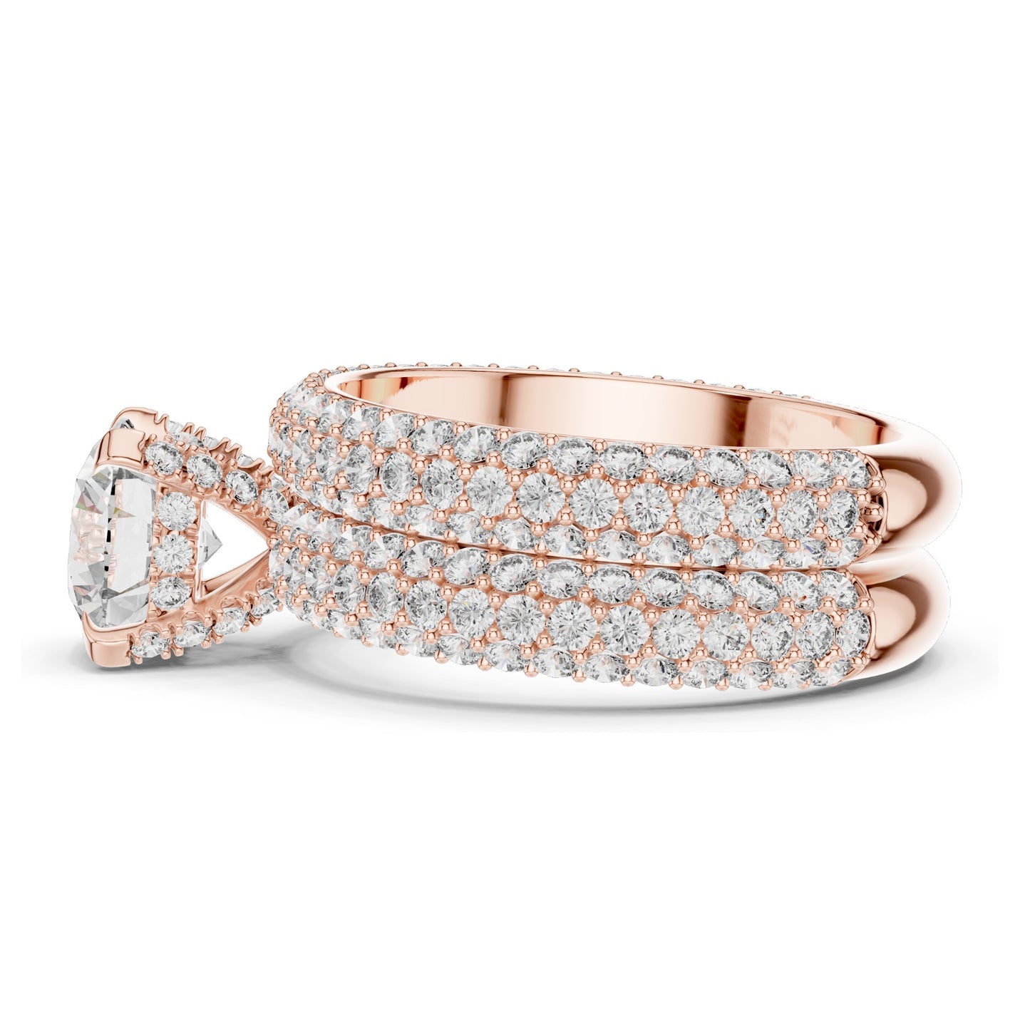 3.57 CT Total Lab-Grown Round Brilliant Diamond Pave Wedding Ring Set | VVS-VS EF Clarity | 18KT, 14KT, 10KT Gold & 925 Silver | Rose, Yellow, White Gold & Moissanite Options
