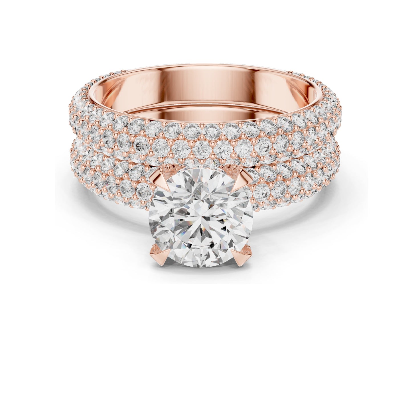 3.57 CT Total Lab-Grown Round Brilliant Diamond Pave Wedding Ring Set | VVS-VS EF Clarity | 18KT, 14KT, 10KT Gold & 925 Silver | Rose, Yellow, White Gold & Moissanite Options