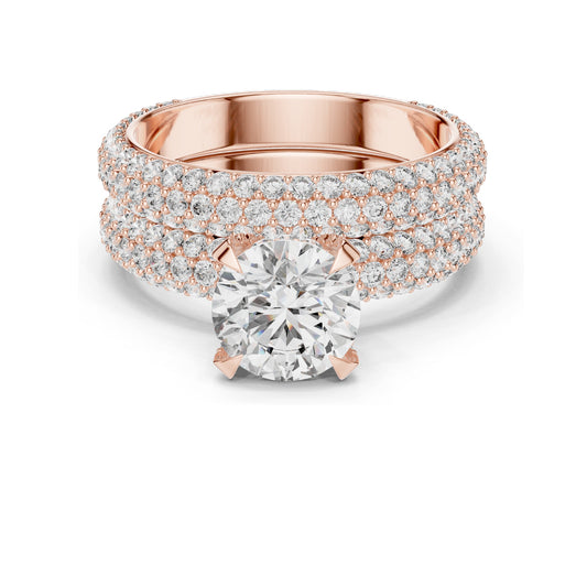 3.57 CT Total Lab-Grown Round Brilliant Diamond Pave Wedding Ring Set | VVS-VS EF Clarity | 18KT, 14KT, 10KT Gold & 925 Silver | Rose, Yellow, White Gold & Moissanite Options