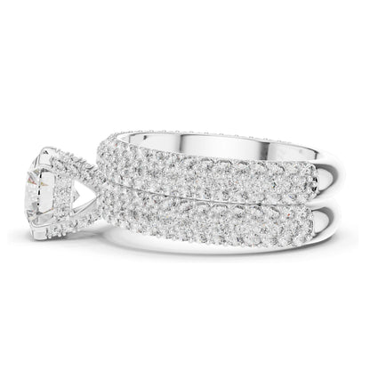 3.57 CT Total Lab-Grown Round Brilliant Diamond Pave Wedding Ring Set | VVS-VS EF Clarity | 18KT, 14KT, 10KT Gold & 925 Silver | Rose, Yellow, White Gold & Moissanite Options