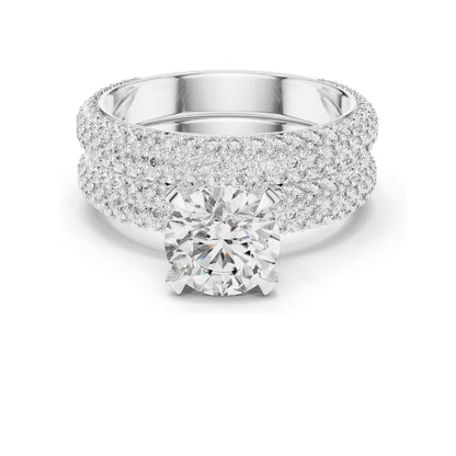 3.57 CT Total Lab-Grown Round Brilliant Diamond Pave Wedding Ring Set | VVS-VS EF Clarity | 18KT, 14KT, 10KT Gold & 925 Silver | Rose, Yellow, White Gold & Moissanite Options