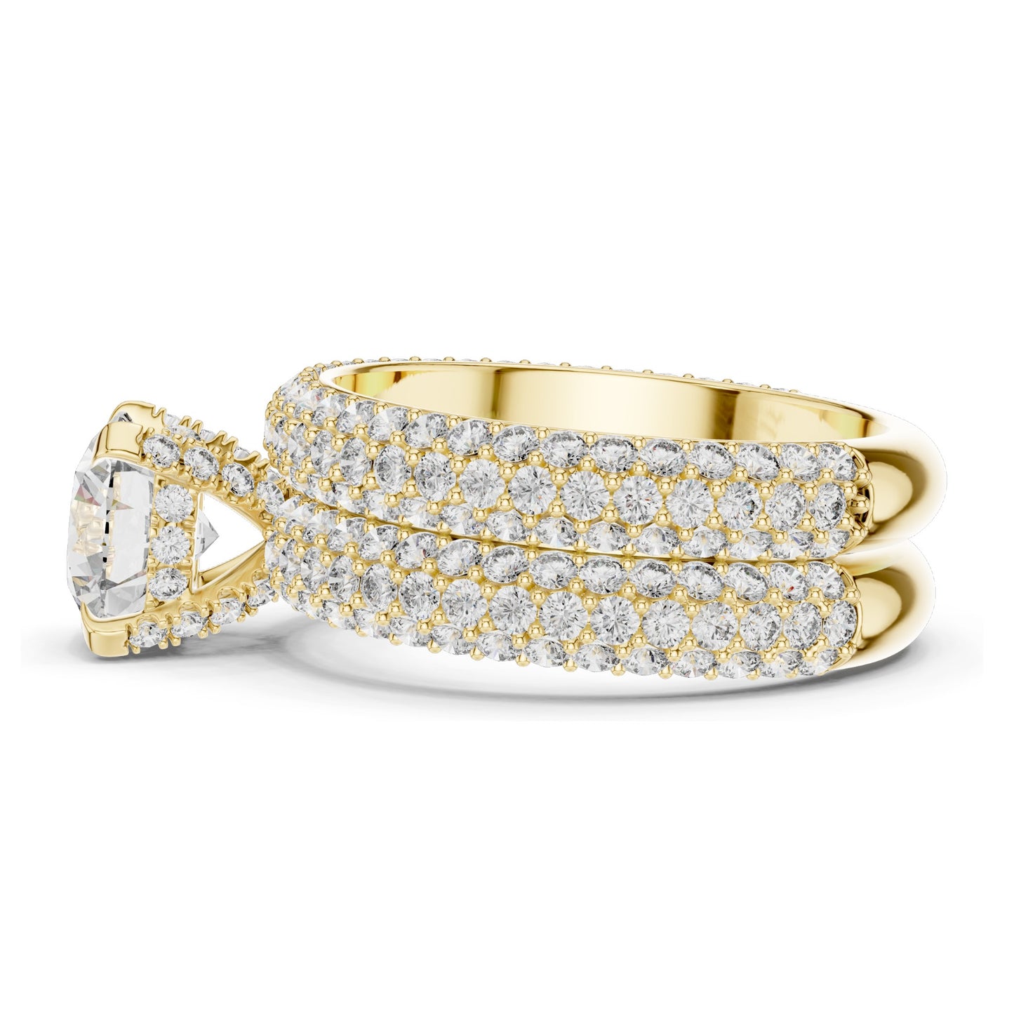 3.57 CT Total Lab-Grown Round Brilliant Diamond Pave Wedding Ring Set | VVS-VS EF Clarity | 18KT, 14KT, 10KT Gold & 925 Silver | Rose, Yellow, White Gold & Moissanite Options