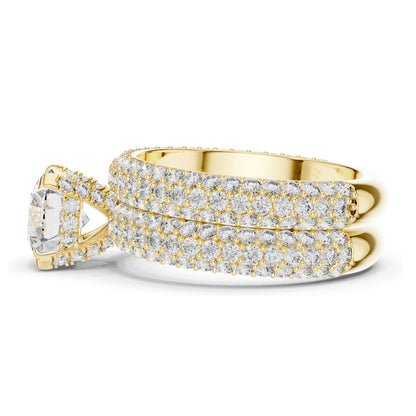 3.57 CT Total Lab-Grown Round Brilliant Diamond Pave Wedding Ring Set | VVS-VS EF Clarity | 18KT, 14KT, 10KT Gold & 925 Silver | Rose, Yellow, White Gold & Moissanite Options