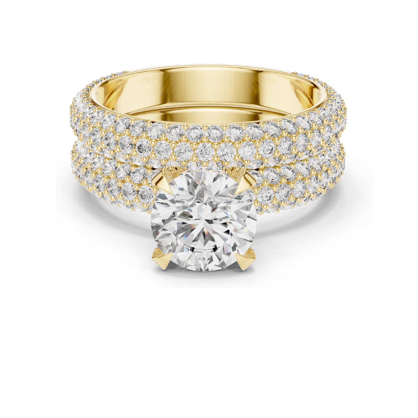 3.57 CT Total Lab-Grown Round Brilliant Diamond Pave Wedding Ring Set | VVS-VS EF Clarity | 18KT, 14KT, 10KT Gold & 925 Silver | Rose, Yellow, White Gold & Moissanite Options