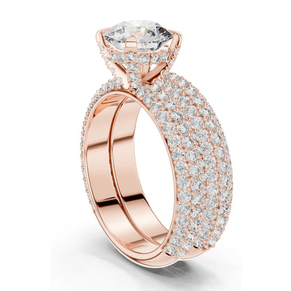 3.57 CT Total Lab-Grown Round Brilliant Diamond Pave Wedding Ring Set | VVS-VS EF Clarity | 18KT, 14KT, 10KT Gold & 925 Silver | Rose, Yellow, White Gold & Moissanite Options