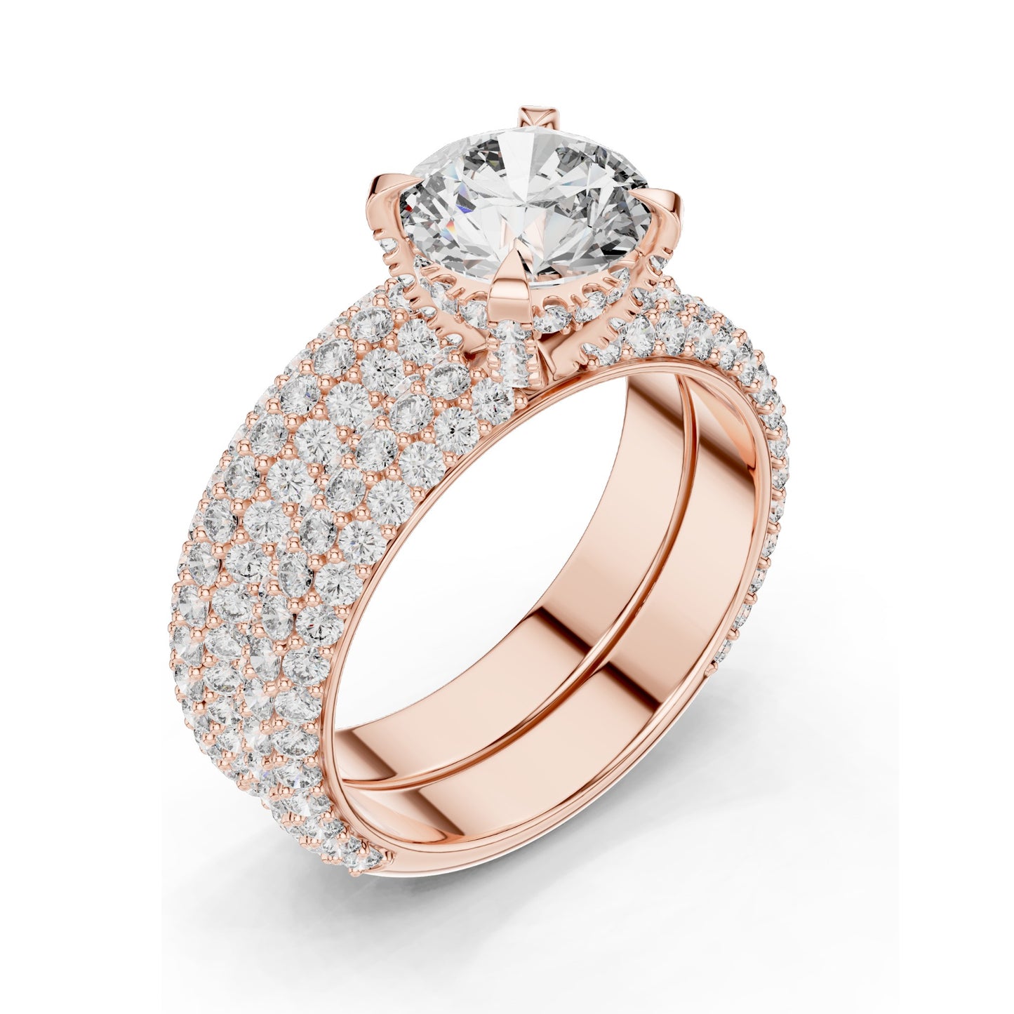 3.57 CT Total Lab-Grown Round Brilliant Diamond Pave Wedding Ring Set | VVS-VS EF Clarity | 18KT, 14KT, 10KT Gold & 925 Silver | Rose, Yellow, White Gold & Moissanite Options