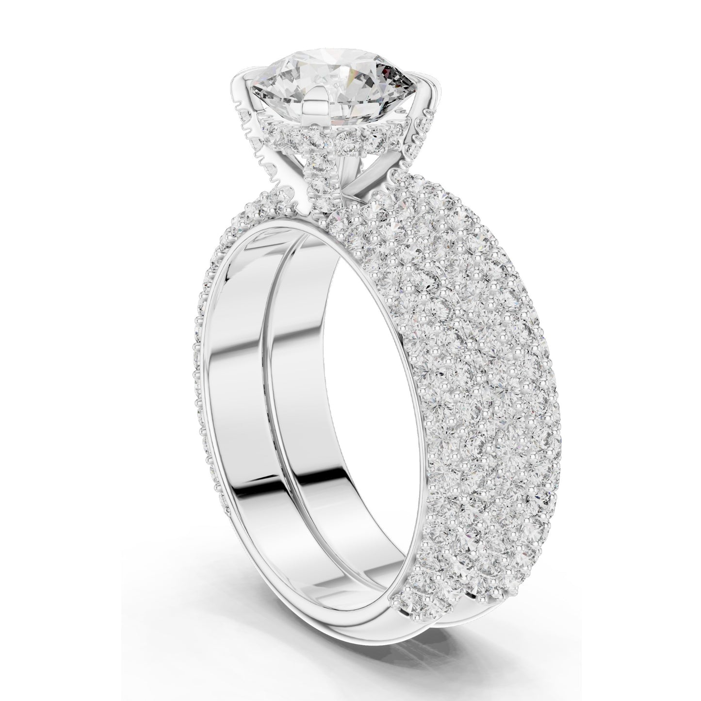 3.57 CT Total Lab-Grown Round Brilliant Diamond Pave Wedding Ring Set | VVS-VS EF Clarity | 18KT, 14KT, 10KT Gold & 925 Silver | Rose, Yellow, White Gold & Moissanite Options