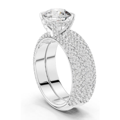 3.57 CT Total Lab-Grown Round Brilliant Diamond Pave Wedding Ring Set | VVS-VS EF Clarity | 18KT, 14KT, 10KT Gold & 925 Silver | Rose, Yellow, White Gold & Moissanite Options