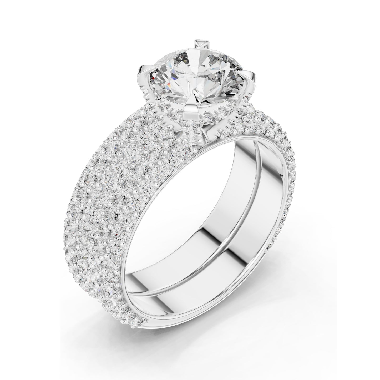3.57 CT Total Lab-Grown Round Brilliant Diamond Pave Wedding Ring Set | VVS-VS EF Clarity | 18KT, 14KT, 10KT Gold & 925 Silver | Rose, Yellow, White Gold & Moissanite Options