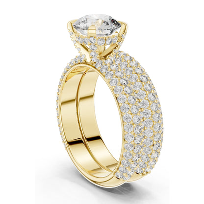 3.57 CT Total Lab-Grown Round Brilliant Diamond Pave Wedding Ring Set | VVS-VS EF Clarity | 18KT, 14KT, 10KT Gold & 925 Silver | Rose, Yellow, White Gold & Moissanite Options