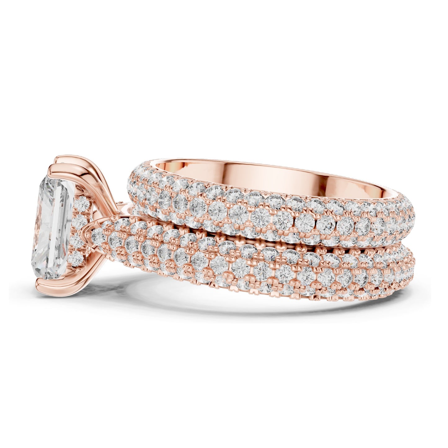 5.20 CT Radiant Cut Lab Diamond Engagement Ring Set for Women | VVS-VS EF Clarity | 18KT, 14KT, 10KT Gold & 925 Silver | Rose, Yellow, White Gold & Moissanite Options
