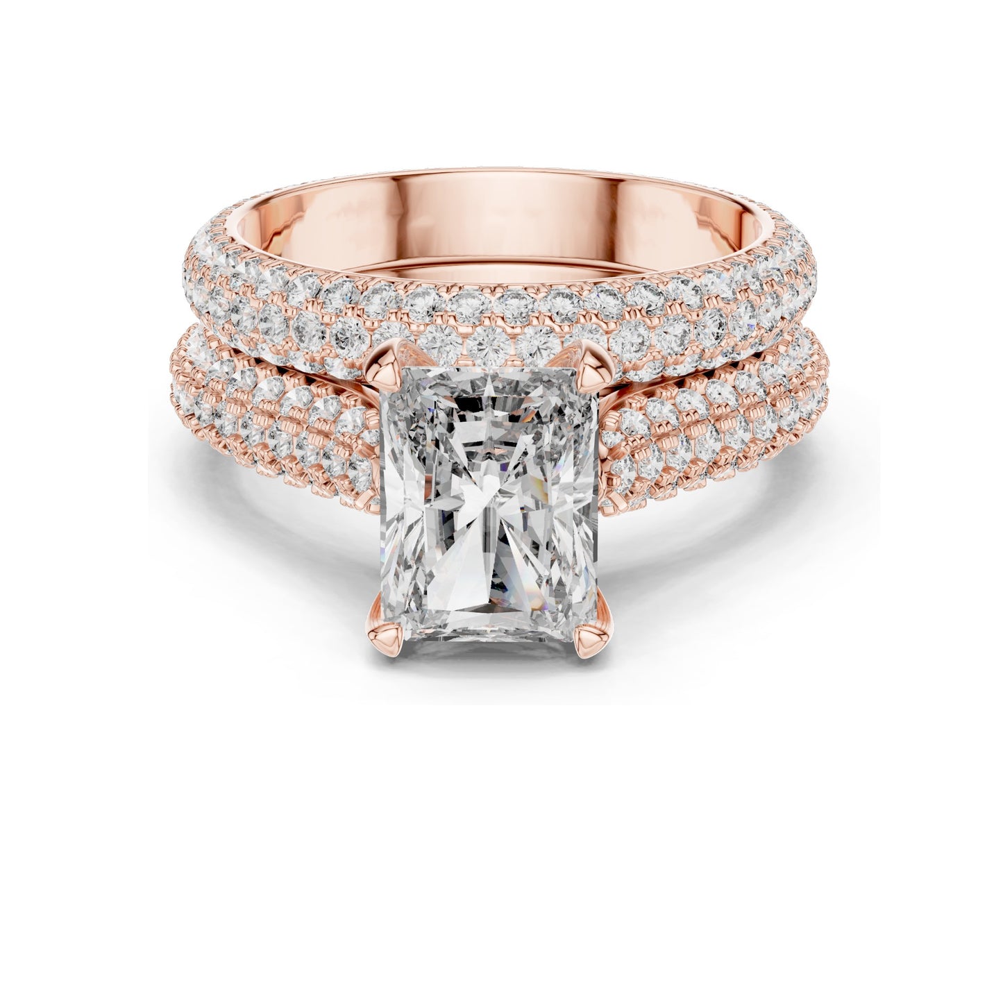 5.20 CT Radiant Cut Lab Diamond Engagement Ring Set for Women | VVS-VS EF Clarity | 18KT, 14KT, 10KT Gold & 925 Silver | Rose, Yellow, White Gold & Moissanite Options