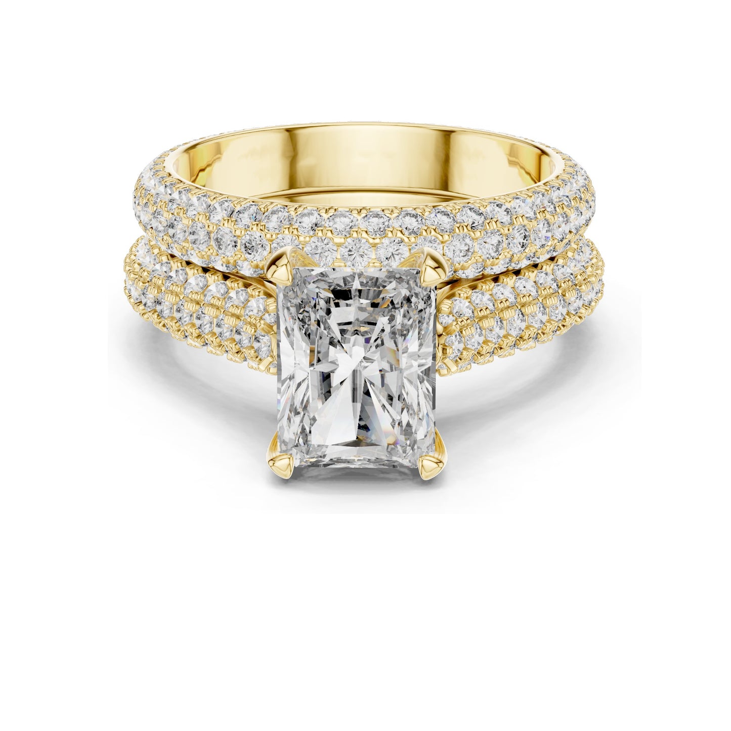 5.20 CT Radiant Cut Lab Diamond Engagement Ring Set for Women | VVS-VS EF Clarity | 18KT, 14KT, 10KT Gold & 925 Silver | Rose, Yellow, White Gold & Moissanite Options